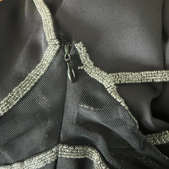 Vintage Peak Evenings Black and Silver Hand Beaded Long Maxi Dress Formal Gown - Picture 7 of 9